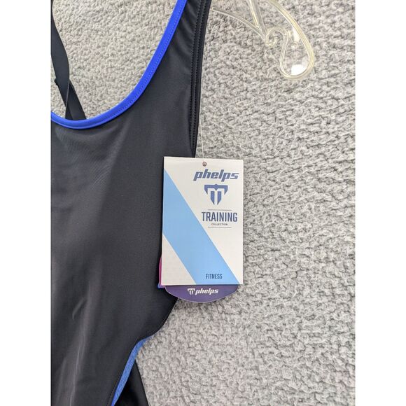 Phelps Training Women's One Piece Swimsuit Camilya Black Royal Blue sz 38 *NEW* - Picture 9 of 14